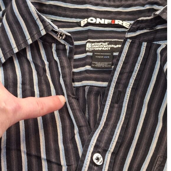 Bonfire Snowboarding Company Shirt Men's Large Striped Cotton Twill Sportswear - Picture 4 of 9